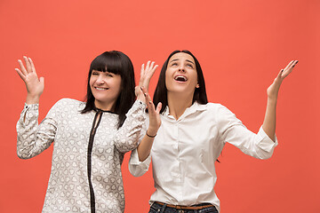 Image showing A portrait of a surprised mother and daughter