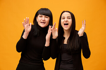 Image showing A portrait of a surprised mother and daughter