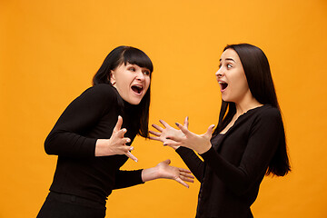 Image showing A portrait of a surprised mother and daughter