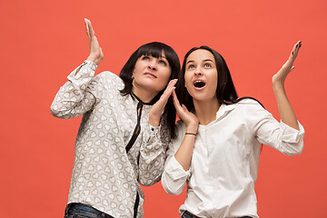 Image showing A portrait of a surprised mother and daughter