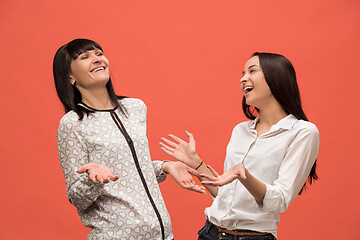 Image showing A portrait of a surprised mother and daughter