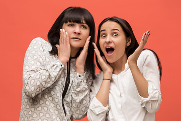 Image showing A portrait of a surprised mother and daughter