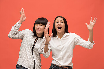 Image showing A portrait of a surprised mother and daughter