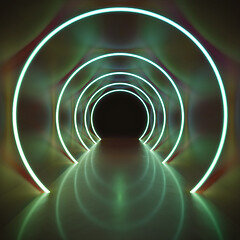 Image showing neon light circles tunnel background