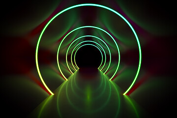 Image showing neon light circles tunnel background