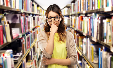 Image showing asian woman in glasses or student at library