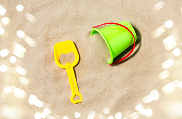 Image showing toy bucket and shovel on beach sand