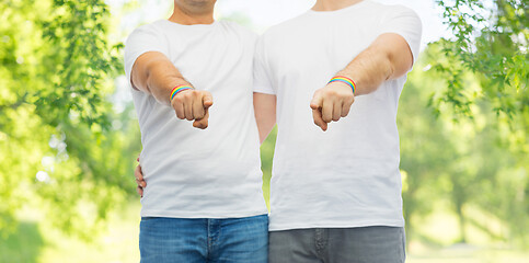 Image showing couple with gay pride rainbow wristbands