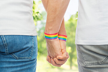 Image showing male couple with gay pride rainbow wristbands