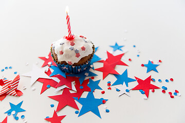 Image showing cupcake with candle and stars at 4th july party