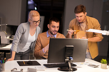 Image showing business team with computer working late at office