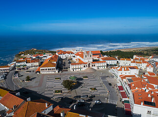 Image showing Aerial view of Nazare town in Portugal