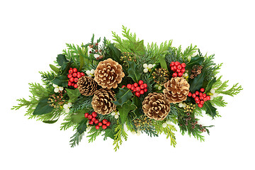 Image showing Christmas Composition with Pine Cones and Winter Greenery  