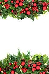 Image showing Christmas Border with Baubles and Winter Greenery