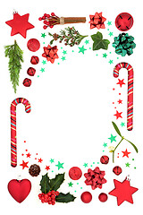 Image showing Christmas Decorative Border with Stars Baubles and Flora