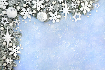 Image showing Christmas Border with Stars Baubles Fir and Snow