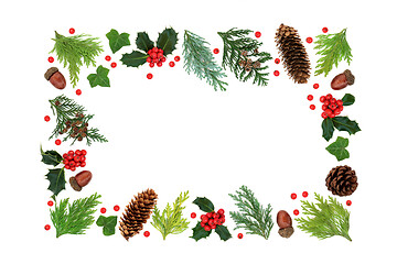 Image showing Winter Solstice and Christmas Holly and Greenery Border  