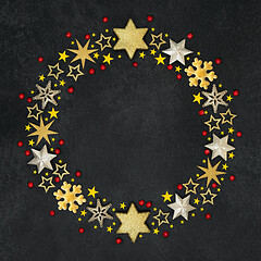 Image showing Christmas Star Snowflake and Holly Berry Wreath