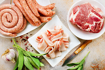 Image showing raw meat and sausages