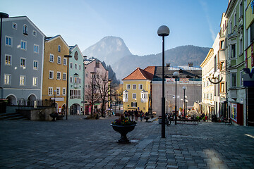 Image showing Urban cityscape with town square and old traditional houses in Kufstein city, Austria.