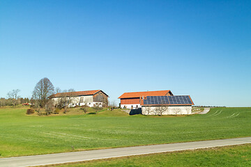 Image showing Farming land with buildings on a green fields and areas, Austria.