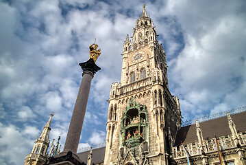 Image showing Marian column and The New Town Hall on the Marienplatz Munich, Germany.