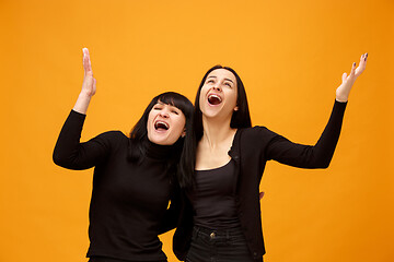 Image showing A portrait of a surprised mother and daughter