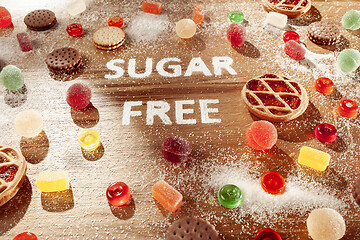 Image showing Sugar free cakes. Diet food. Top view. Healthy concept.