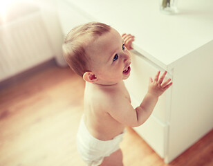 Image showing close up of happy little baby boy or girl at home