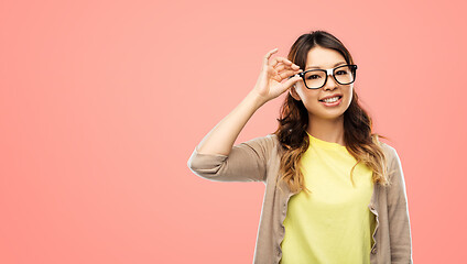 Image showing happy asian woman in glasses or student