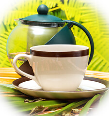 Image showing Green Tea Cup Shows Drink Refreshes And Beverages 