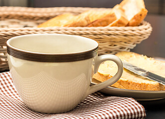 Image showing Breakfast Black Coffee Indicates Meal Time And Bread 