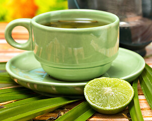 Image showing Lime Green Tea Indicates Beverages Fruit And Cafeterias 