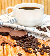 Image showing Coffee Beans Cup Represents Hot Drink And Coffees 