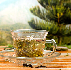 Image showing Green Chinese Tea Indicates Thirsty Beverage And Healthy
