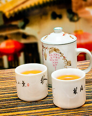 Image showing Outdoor Tea Break Represents Restaurant Teacup And Beverage 