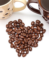 Image showing Heart Coffee Beans Means Caffeine Brown And Cafeteria  