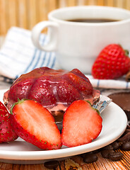 Image showing Coffee And Desert Shows Strawberry Tart And Baked  