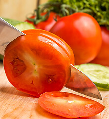 Image showing Preparing Tomato Shows Tomatoes Salads And Cucumber 