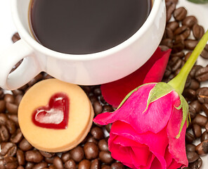 Image showing Coffee Beans Heart Represents Decaf Espresso And Drink 