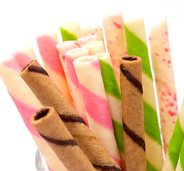 Image showing Wafer Biscuits Indicates Multicolored Cookies And Bickies 