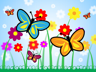 Image showing Butterflies And Flowers Means Floral And Insect Nature