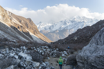 Image showing Tourists himing in trek of Nepal