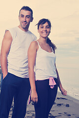 Image showing happy young couple have fun at beautiful beach