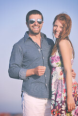 Image showing happy young couple have romantic time on beach