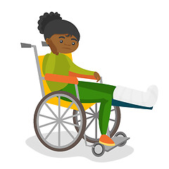 Image showing Woman with broken leg sitting in a wheelchair.