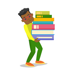 Image showing College student carrying a heavy pile of books.