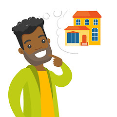 Image showing Young african man dreaming about buying property.