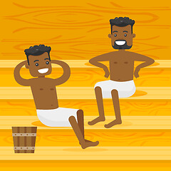 Image showing Young african-american men relaxing in the sauna.