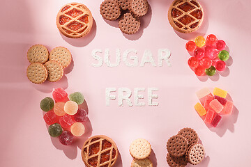 Image showing Sugar free cakes. Diet food. Top view. Healthy concept.